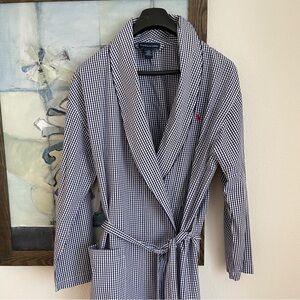 Polo Ralph Lauren 100% Cotton Navy Blue Plaid Robe